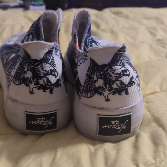 Ed Hardy Women's White and Blue Graphic Sneakers - Picture 6 of 7